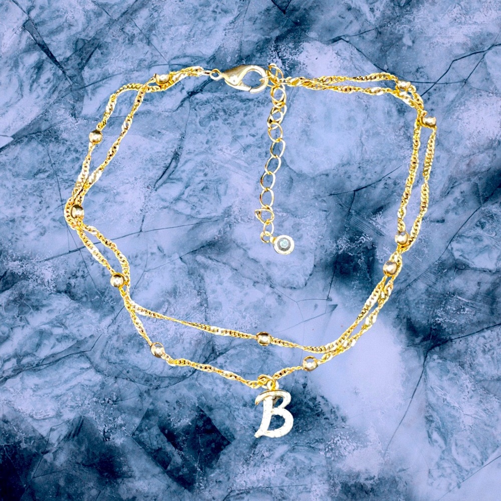 Initial Anklet Bracelets for Women 14k Gold Plated B, E, S, U, W